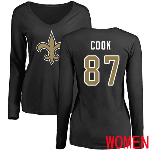 New Orleans Saints Black Women Jared Cook Name and Number Logo Slim Fit NFL Football #87 Long Sleeve T Shirt->nfl t-shirts->Sports Accessory